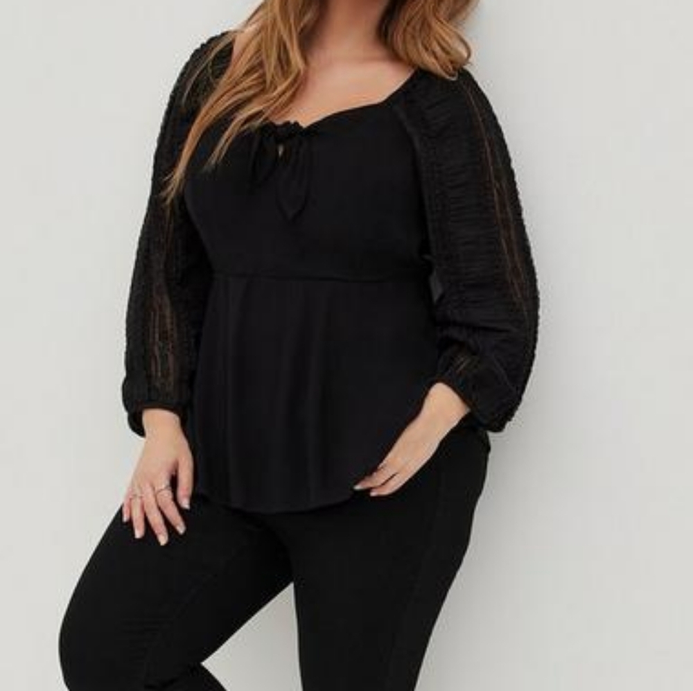 Torrid Peplum Rayon Crepe Embroidered Sleeve Top NWT